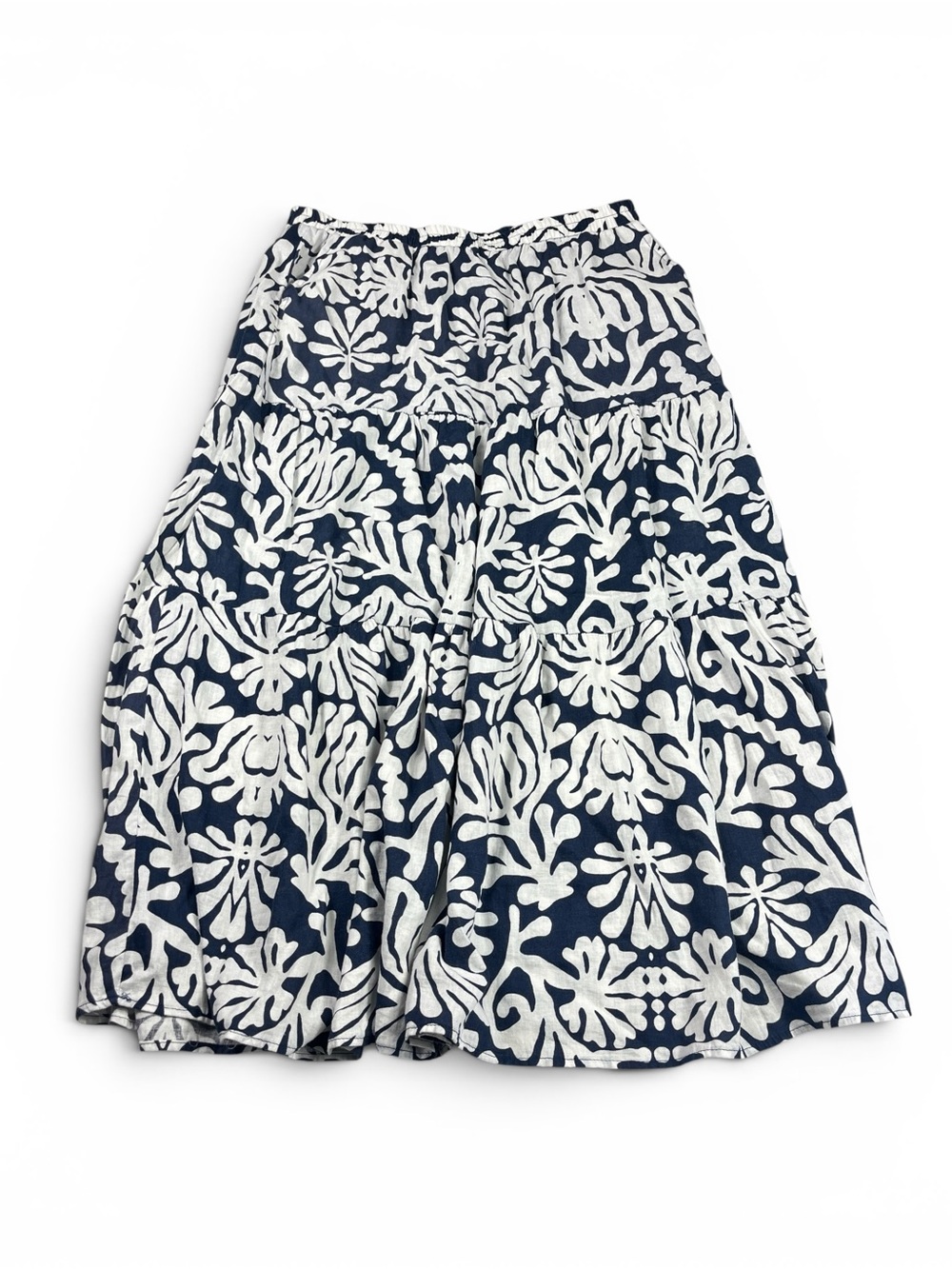Panama Jack Linen Maxi Skirt Floral Tropical Breathable Comfort Tiered Pull On M